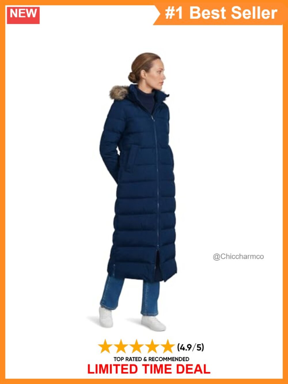 Lands' End Women's 600 Fill Power Down Maxi Winter Coat Faux Fur Hood